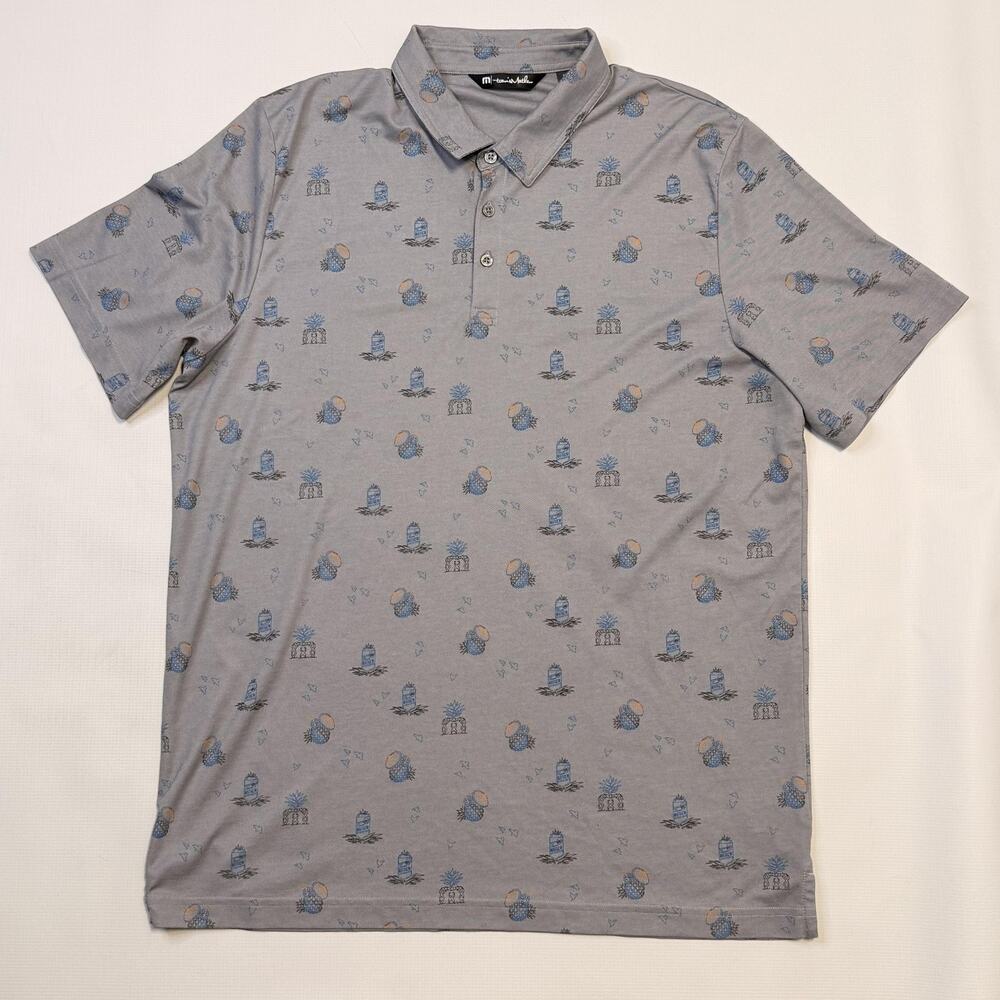 Travis Mathew Polo Shirt Mens 2XL Gray Pineapple Tropical Golf Pima Cotton